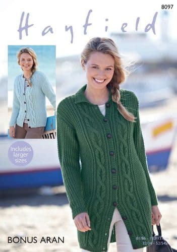 Hayfield Ladies Cardigans Knitting Pattern in Bonus Aran - 8097 PDF DOWNLOAD