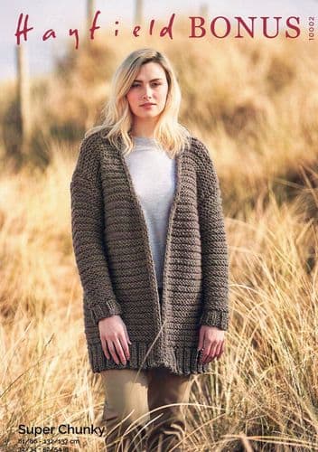 Hayfield Ladies Coatigan Knitting Pattern in Bonus Super Chunky (10002)