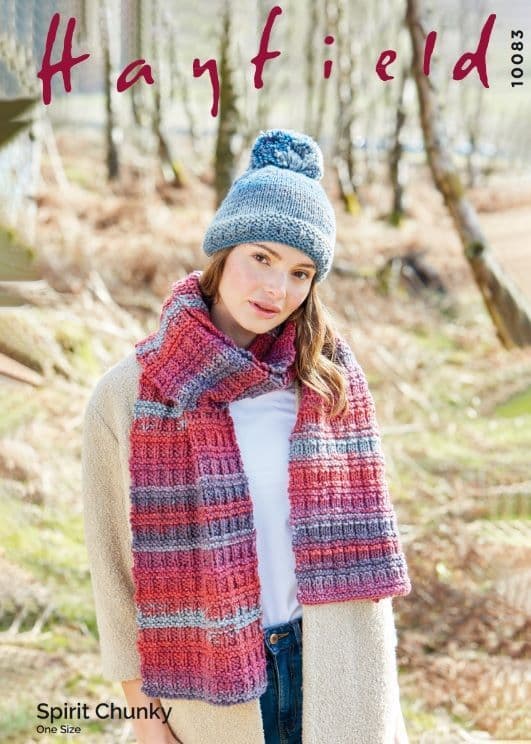Hayfield Ladies Hat & Scarf Knitting Pattern in Spirit Chunky 10083