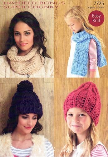 Hayfield Ladies Hats Knitting Pattern in Bonus Super Chunky (7725)