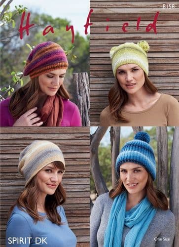 Hayfield Ladies Hats Knitting Pattern in Spirit DK - 8158 PDF DOWNLOAD