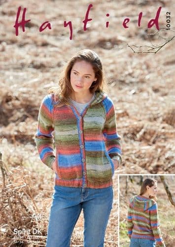 Hayfield Ladies Hooded Cardigan Knitting Pattern in Spirit DK - 10032 PDF DOWNLOAD