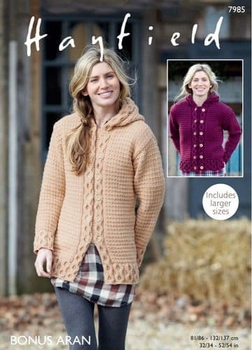 Hayfield Ladies Jackets Knitting Pattern in Bonus Aran - 7985 PDF DOWNLOAD