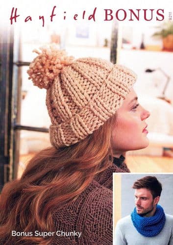 Hayfield Ladies & Mens Bobble Hat & Snood Knitting Pattern in Bonus Super Chunky (8211)