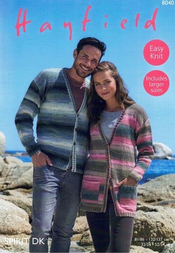 Hayfield Ladies & Mens Cardigans Knitting Pattern in Spirit DK (8040)