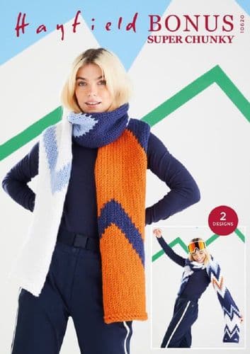 Hayfield Ladies & Mens Scarves Knitting Pattern in Bonus Super Chunky (10620)