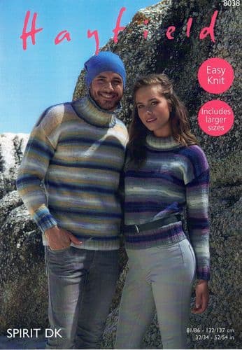 Hayfield Ladies & Mens Sweaters Knitting Pattern in Spirit DK (8038)