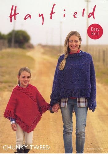 Hayfield Ladies Ponchos Knitting Pattern in Chunky Tweed (7812)
