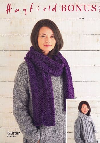 Hayfield Ladies Scarves Knitting Pattern in Glitter DK (10022)