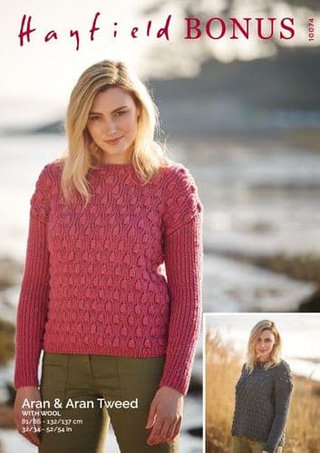 Hayfield Ladies Sweater Knitting Pattern in Bonus Aran - 10074 PDF DOWNLOAD