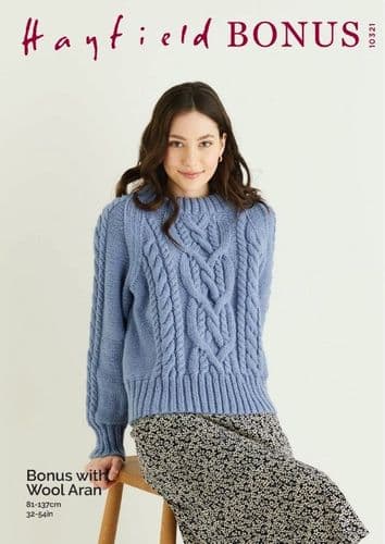 Hayfield Ladies Sweater Knitting Pattern in Bonus Aran - 10321 PDF DOWNLOAD