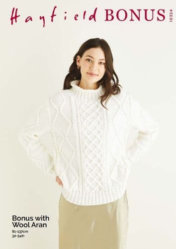 Hayfield Ladies Sweater Knitting Pattern in Bonus Aran - 10324 PDF DOWNLOAD