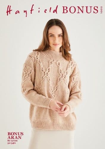 Hayfield Ladies Sweater Knitting Pattern in Bonus Aran (10610)