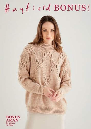 Hayfield Ladies Sweater Knitting Pattern in Bonus Aran - 10610 PDF DOWNLOAD