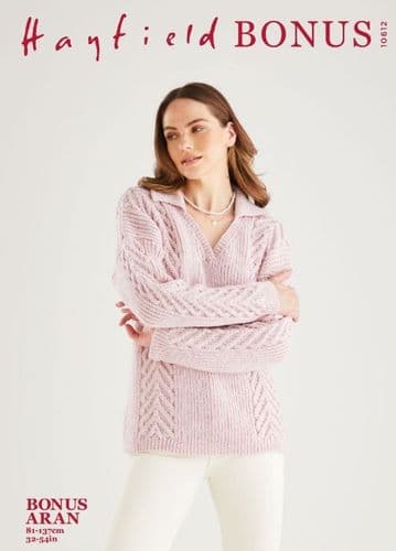 Hayfield Ladies Sweater Knitting Pattern in Bonus Aran - 10612 PDF DOWNLOAD