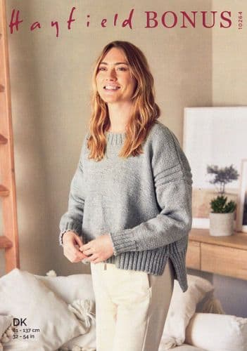 Hayfield Ladies Sweater Knitting Pattern in Bonus DK (10264)