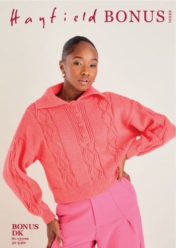 Hayfield Ladies Sweater Knitting Pattern in Bonus DK - 10589 PDF DOWNLOAD