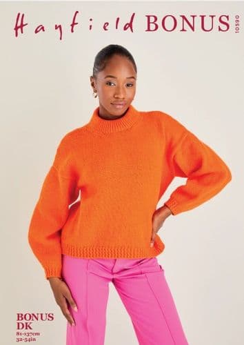Hayfield Ladies Sweater Knitting Pattern in Bonus DK - 10590 PDF DOWNLOAD