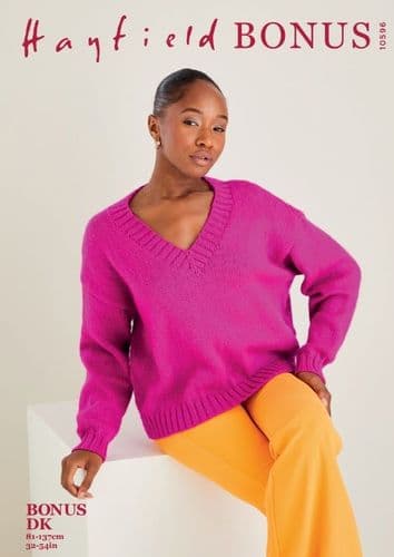 Hayfield Ladies Sweater Knitting Pattern in Bonus DK - 10596 PDF DOWNLOAD