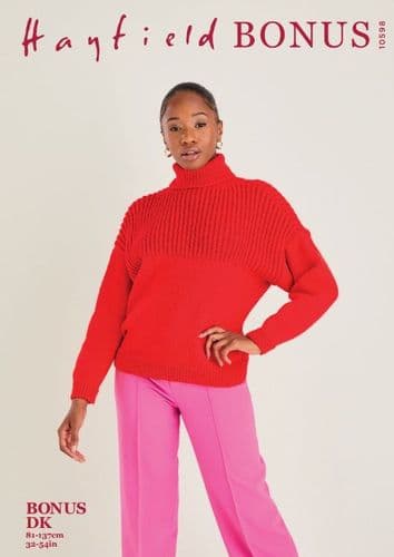 Hayfield Ladies Sweater Knitting Pattern in Bonus DK - 10598 PDF DOWNLOAD