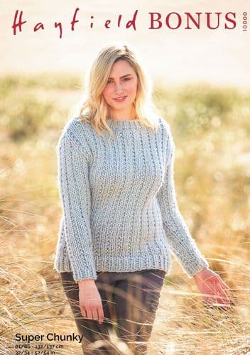 Hayfield Ladies Sweater Knitting Pattern in Bonus Super Chunky (10000)
