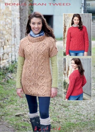 Hayfield Ladies Sweater & Tunic Knitting Pattern in Bonus Aran Tweed (7138P) PDF DOWNLOAD