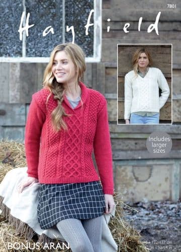 Hayfield Ladies Sweaters Knitting Pattern in Bonus Aran - 7801 PDF DOWNLOAD