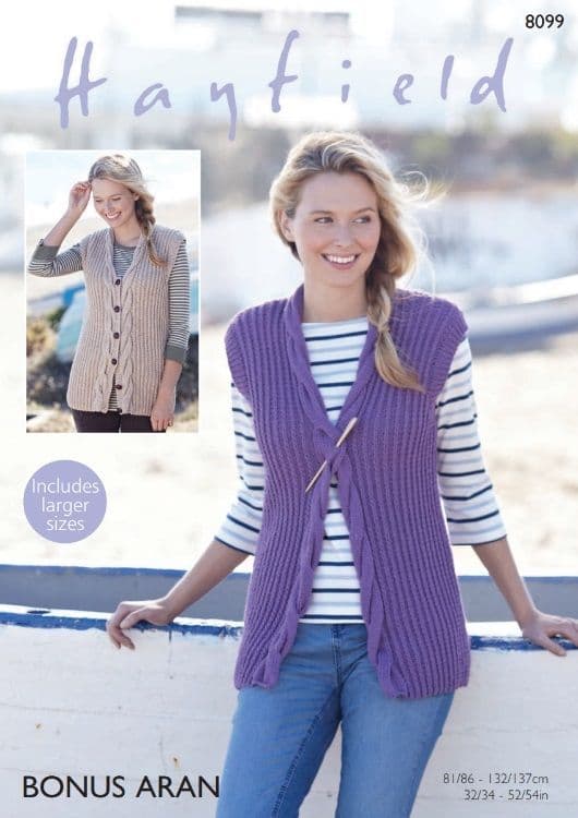 Hayfield Ladies Waistcoats Knitting Pattern in Bonus Aran 8099