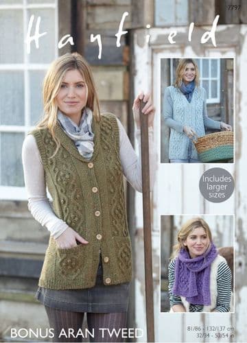 Hayfield Ladies Waistcoats Knitting Pattern in Bonus Aran Tweed (7797P) PDF DOWNLOAD
