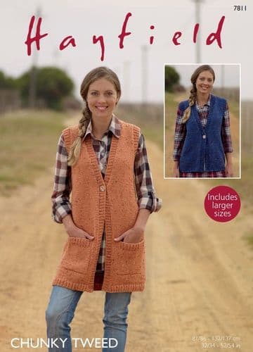 Hayfield Ladies Waistcoats Knitting pattern in Chunky Tweed (7811) PDF DOWNLOAD