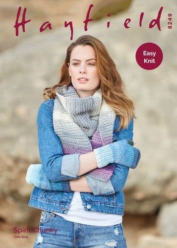 Hayfield Ladies Wrist Warmers & Scarf Knitting Pattern in Spirit Chunky - 8249 PDF DOWNLOAD