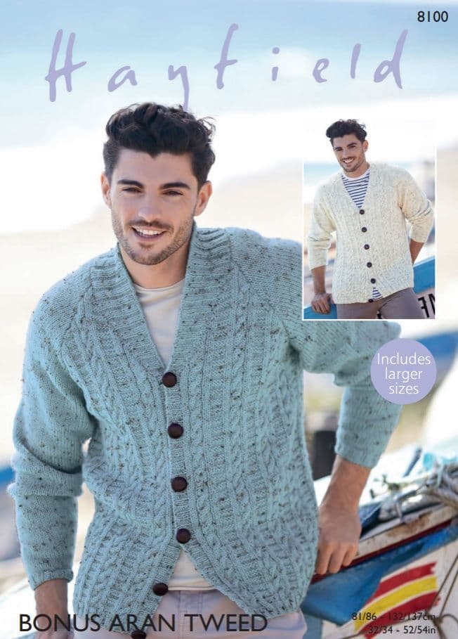 Hayfield Mens Cardigan Knitting Pattern in Aran Tweed 8100 PDF DOWNLOAD