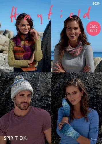Hayfield Mens & Ladies Accessories Knitting Pattern in Spirit DK - 8039 PDF DOWNLOAD