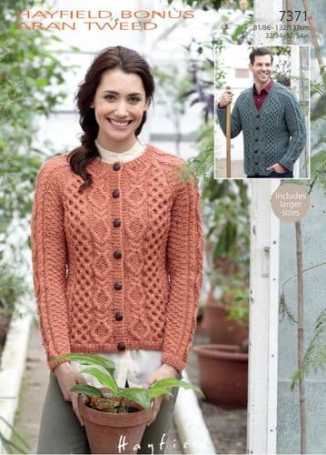 Hayfield Mens & Ladies Cardigan Knitting Pattern in Bonus Aran Tweed (7371P) PDF DOWNLOAD