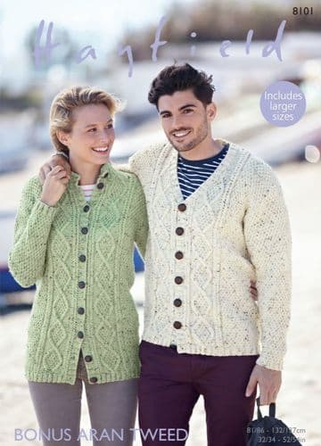 Hayfield Mens & Ladies Cardigans Knitting Pattern in Aran Tweed - 8101 PDF DOWNLOAD