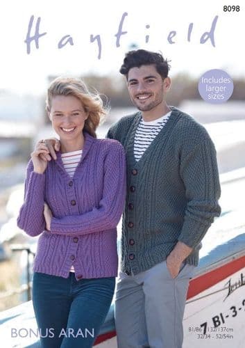 Hayfield Mens & Ladies Cardigans Knitting Pattern in Bonus Aran - 8098 PDF DOWNLOAD