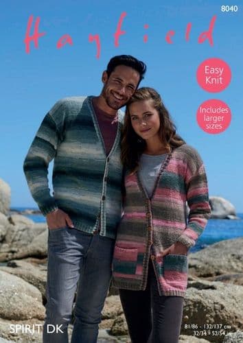Hayfield Mens & Ladies Cardigans Knitting Pattern in Spirit DK - 8040 PDF DOWNLOAD