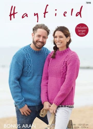 Hayfield Mens & Ladies Sweaters Knitting Pattern in Bonus Aran - 7898 PDF DOWNLOAD