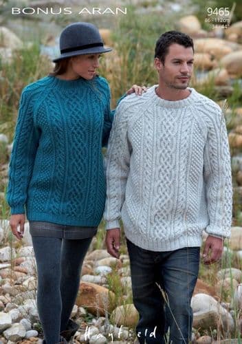 Hayfield Mens & Ladies Sweaters Knitting Pattern in Bonus Aran - 9465 PDF DOWNLOAD