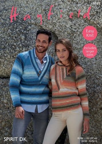Hayfield Mens & Ladies Sweaters Knitting Pattern in Spirit DK - 8037 PDF DOWNLOAD