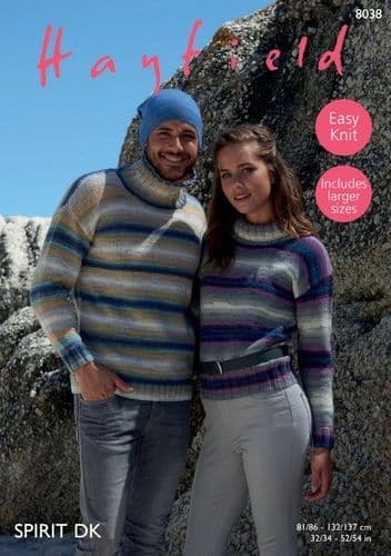 Hayfield Mens & Ladies Sweaters Knitting Pattern in Spirit DK - 8038 PDF DOWNLOAD