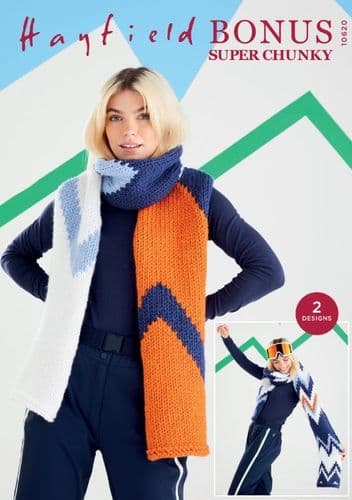 Hayfield Scarves Knitting Pattern in Bonus Super Chunky - 10620 PDF DOWNLOAD