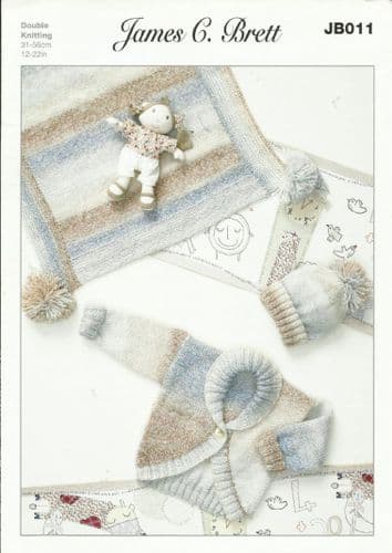 James C Brett Babies Cardigan, Hat & Blanket Knitting Pattern in Baby Marble DK (JB011)