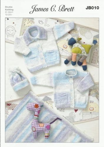 James C Brett Babies Cardigans, Hat & Blanket Knitting Pattern in Baby Marble DK (JB010)
