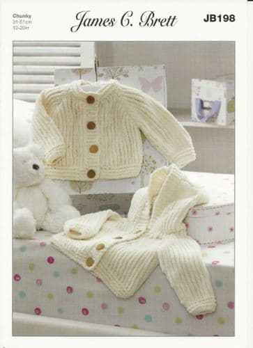 James C Brett Babies Jackets Flutterby Chunky Knitting Pattern (JB198)
