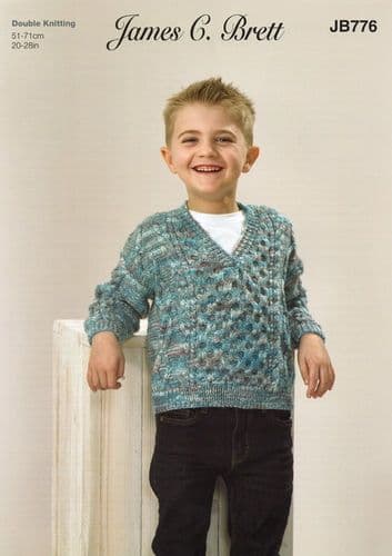 James C Brett Boys Sweater Knitting Pattern in Stonewash DK (JB776)
