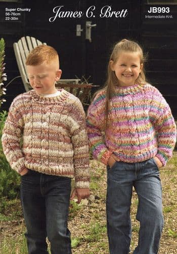 James C Brett Children's Sweaters Knitting Pattern in Undertones Super Chunky (993)