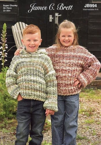 James C Brett Children's Sweaters Knitting Pattern in Undertones Super Chunky (994)