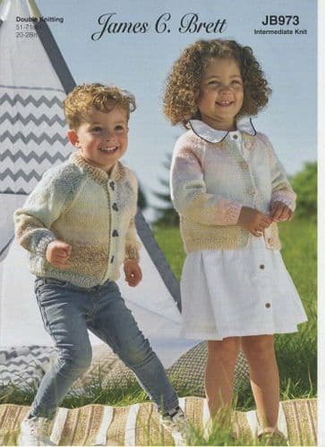 James C Brett Childrens Cardigan Knitting Pattern in Baby Marble DK (973)