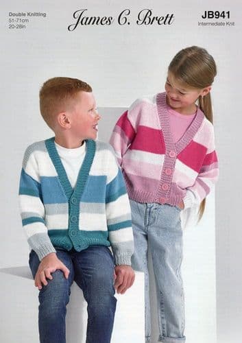 James C Brett Childrens Cardigan Knitting Pattern in It's Pure Cotton DK (941)